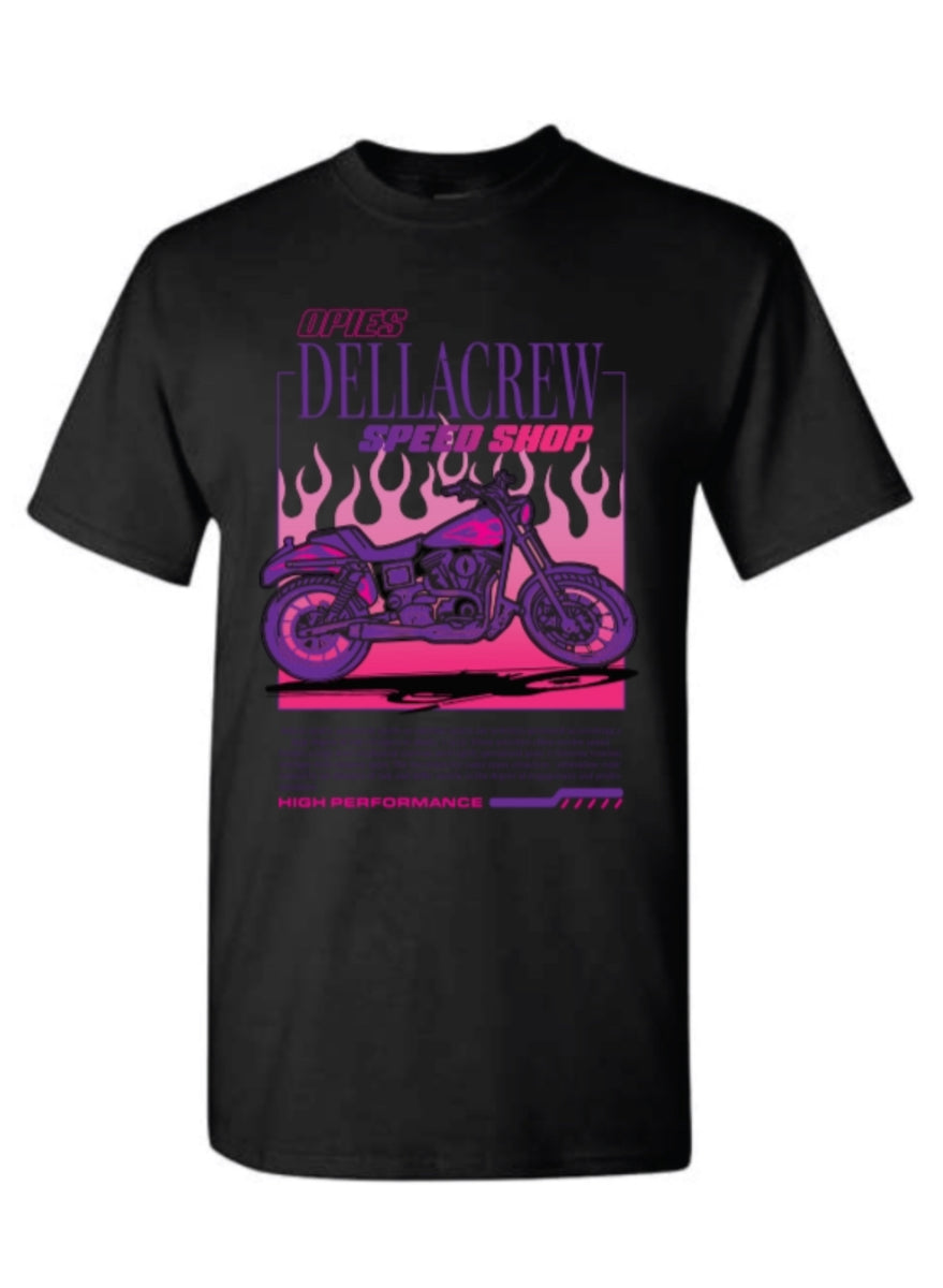 OPIES SPEEDSHOP X DELLA COLLAB Black w/purple Tee – Della Crew Co.